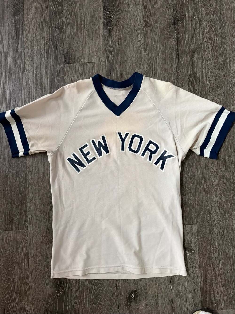 TWO Vintage New York Yankees Jerseys Size 20.5 Cream and Grey Baseball Shirts